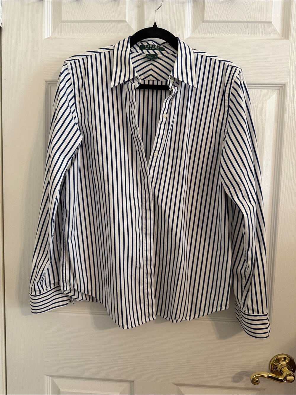 Lauren Ralph Lauren White with Royal Blue Vertical Stripes Button Down Shirt
